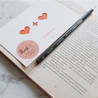 Tem dán thank you for your oder nền hồng chữ ép kim 2.5cm