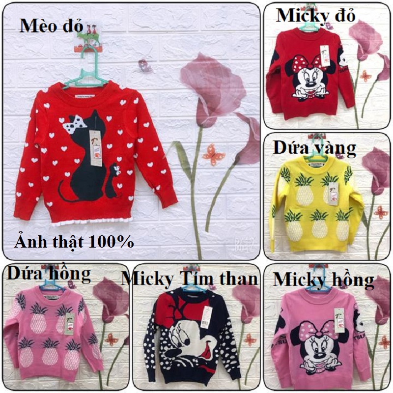 Áo len 2 lớp Quảng Châu hình mickey, mèo và dứa ngộ nghĩnh