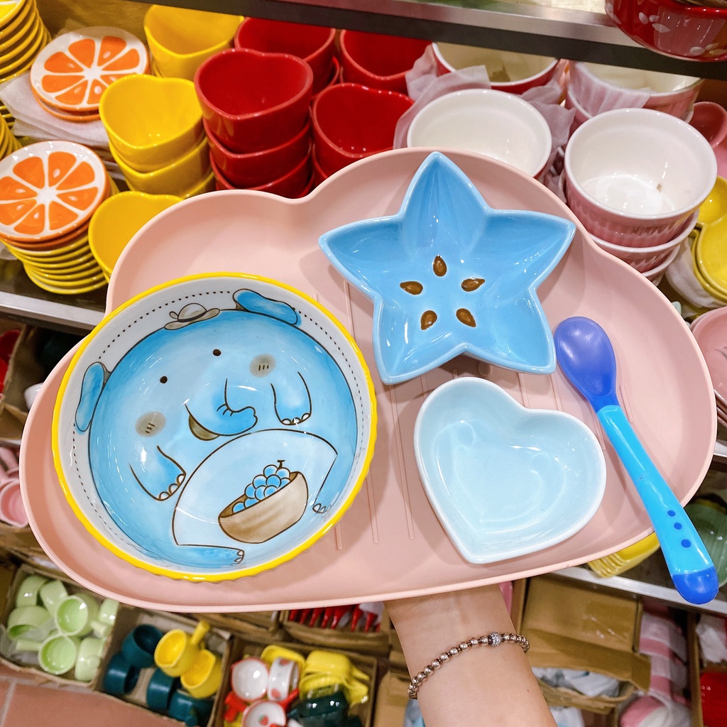 Bộ bát đĩa ăn dặm gốm sứ decor trang trí đồ ăn cho bé cực kỳ đáng yêu