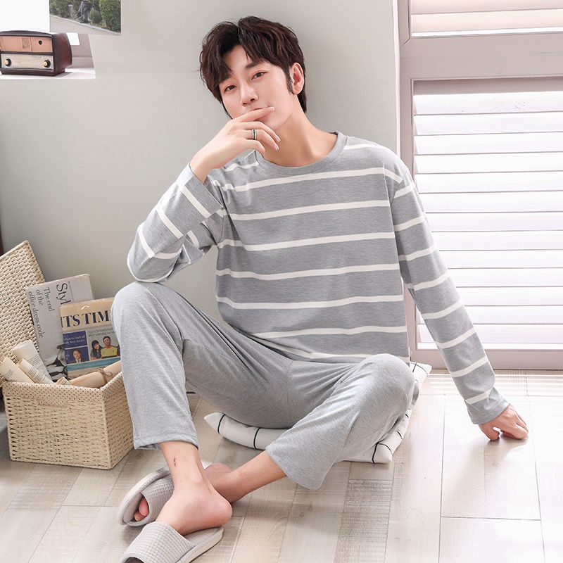 Bộ đồ ngủ tay dài chất liệu 100% cotton thời trang thu đông dành cho nam
