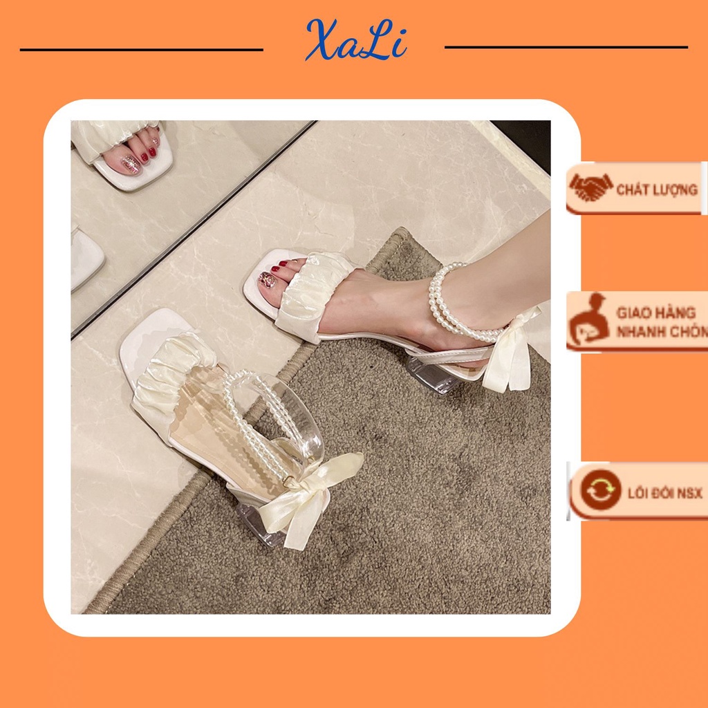 Sandal Học Sinh Mặc Áo Dài XALI Cao Gót Đầm Trắng Gót Vuông Trong 5cm Tiểu Thư Đi Tiệc Quai Ngang Ren Voan Nhún - CGTNGT