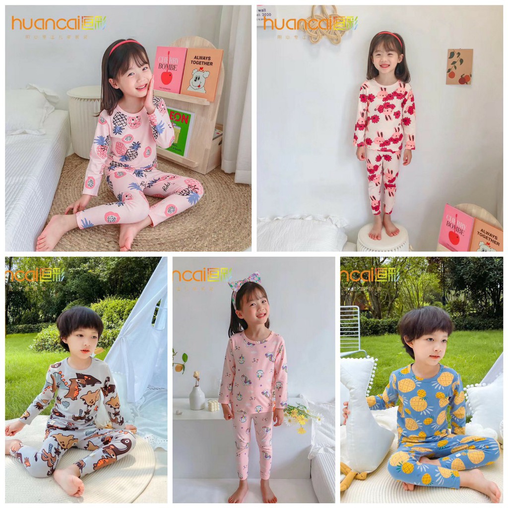 Bộ quần áo dài tay thu đông cotton mịn cho bé trai bé gái hàng Quảng Châu mẫu mới nhất