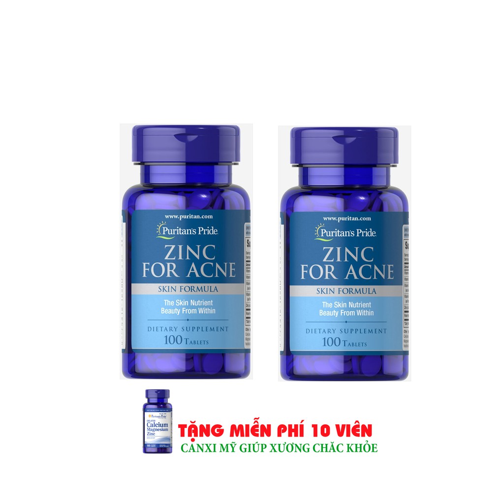 Bộ 2 Viên uống kẽm giảm  mụn Puritan's Pride Premium Zinc For Acne 2580 100 viên Puritan's Pride