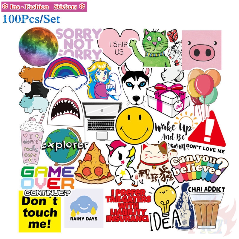 100Pcs/Set ❉ Ins - VSCO Fashion Vibes Stickers ❉ DIY Mixed Luggage Laptop Skateboard Doodle Decals Stickers