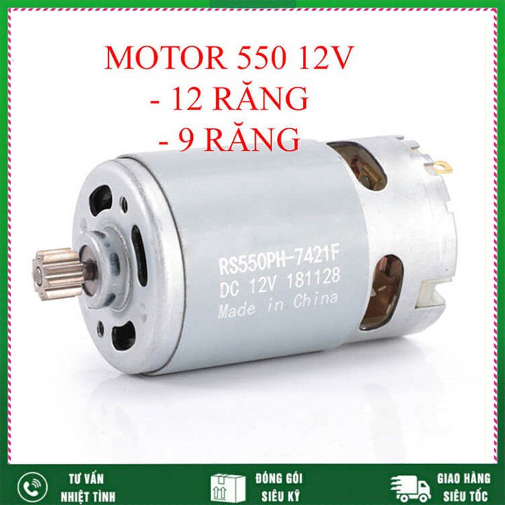 Motor DC RS550 12V công suất cao loại 12 răng và 9 răng cho máy công cụ, máy pin, động cơ 550 cho máy khoan