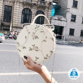 [SALE HOT] Túi hộp tròn đeo chéo thêu hoa siêu xinh NEVA8901