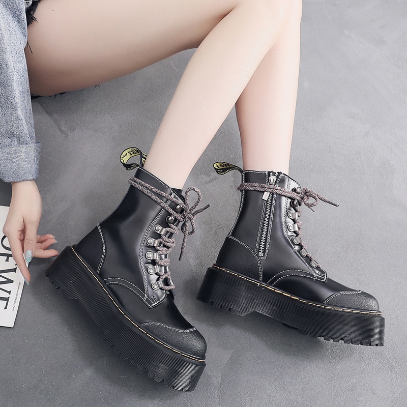 Giày bốt Dr.martin đế dày 8 lỗ phối khóa kéo bên hông thời trang cho nam và nữ 1460