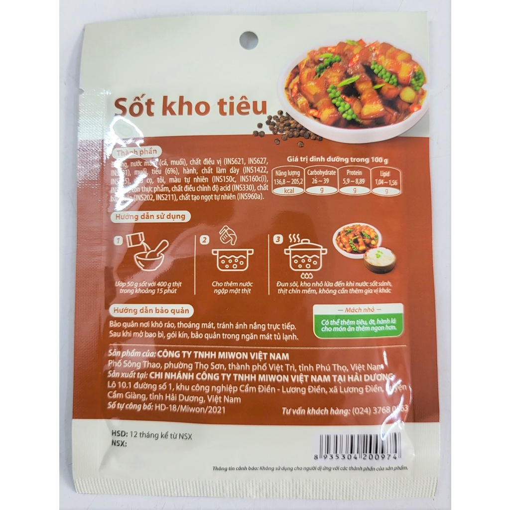 [Gói 50g] XỐT KHO TIÊU (Gia vị ướp thịt) O'food [VN] MIWON Marinade