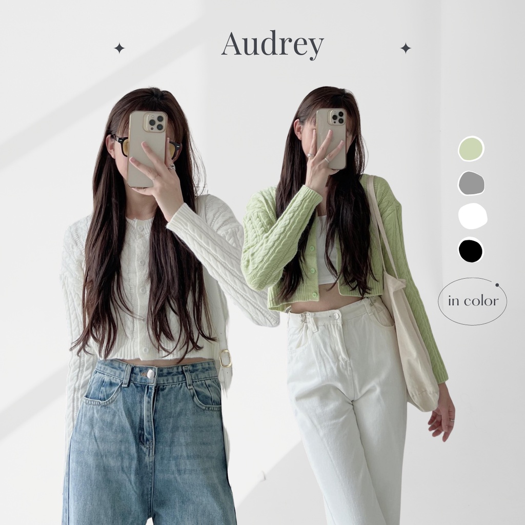 A3302 Áo len cổ tròn nữ croptop AUDREY thêu logo