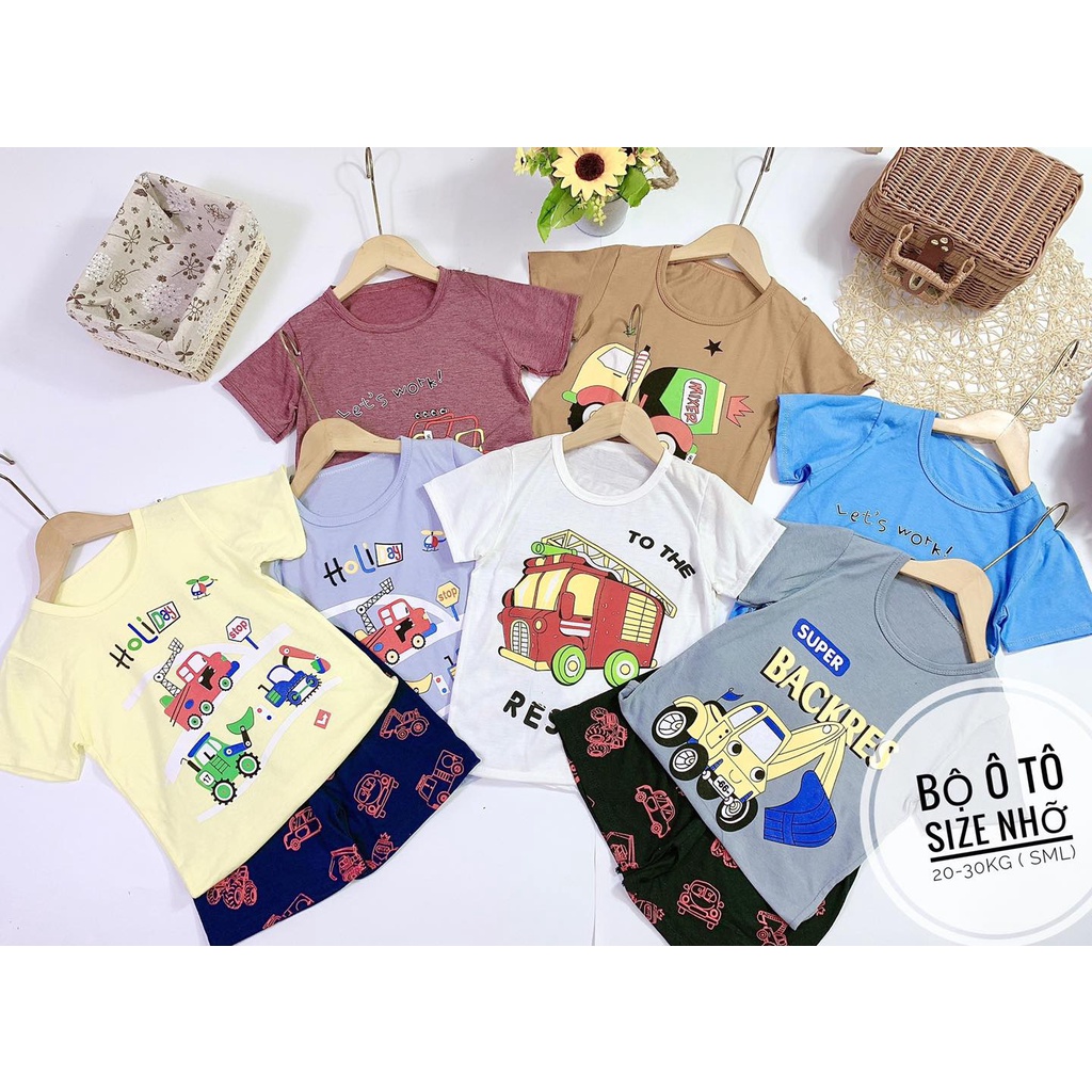 Bộ áo quần đùi cộc thun chất Cotton hình Oto thoải mái thoáng mát cho bé trai từ 20-30kg