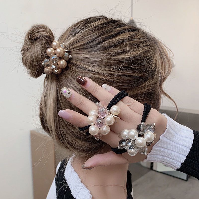 Dây Cột Tóc Đính Ngọc Trai Pha Lê Phong Cách Hàn Quốc Sang Trọng