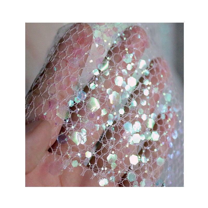 Vải Gạc Màu Laser Đính Kim Sa Lấp Lánh Nhiều Màu Sắc Thời Trang Sáng Tạo