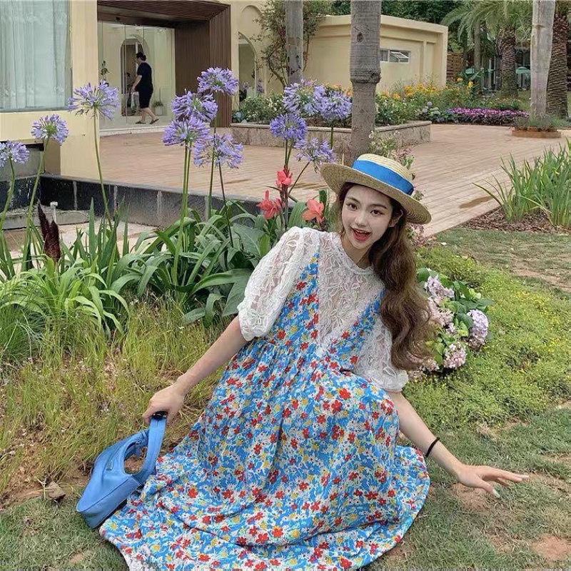 Set Đầm Hoa Phối Áo Ren