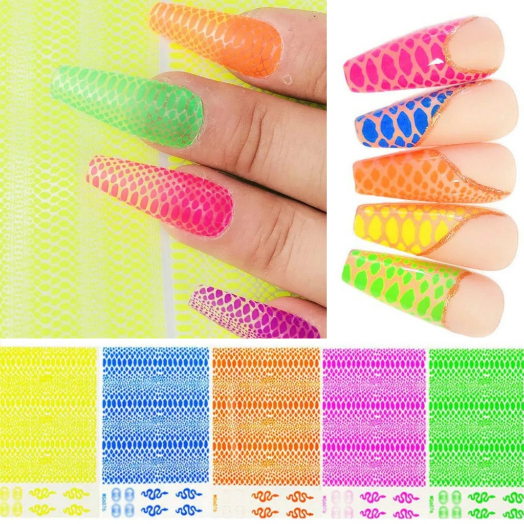 Sticker Nước - Da Rắn Màu Neon - Hình Dán Móng Tay