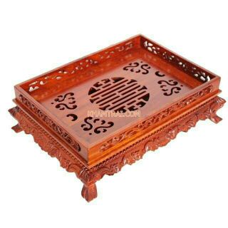 Khay trà chân quỳ bằng gỗ hương cao cấp loại 1 đã phun PU kích thước 37x27cm, 45x35x12cm