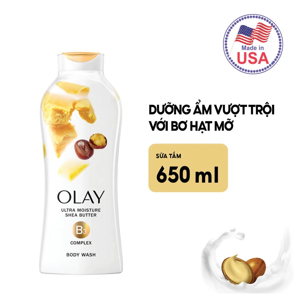 Sữa Tắm Dưỡng Ẩm Trắng Da OLAY Mỹ Body Wash USA Muối Biển , Hạnh Nhân , Hoa Lan , Dâu , Bơ Hạt Mỡ 650ml