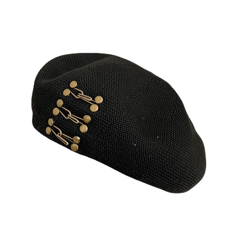 Mũ beret màu đen bằng cotton lanh thời trang phong cách retro Nhật Bản cho nữ