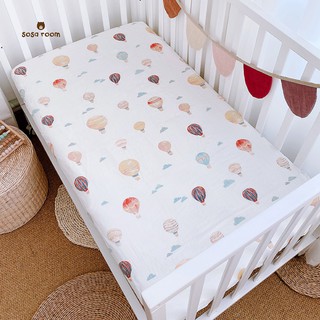 Ga bọc nệm cũi/giường cho bé, sợi gạc 6 lớp, hoạ tiết dễ thương