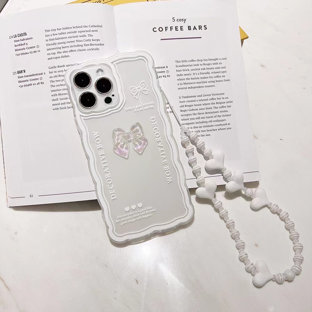 Ốp Điện Thoại tpu Mềm Có Dây Đeo Dạng Gợn Sóng Đính Nơ Cho Iphone 14proamx 12 pro max 11 pro max xs max xr x 13promax