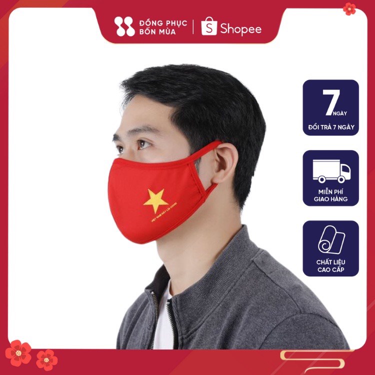 Khẩu trang vải kháng khuẩn cờ đỏ sao vàng Unisex nam nữ nhiều sẵn kèm video KT.2.02