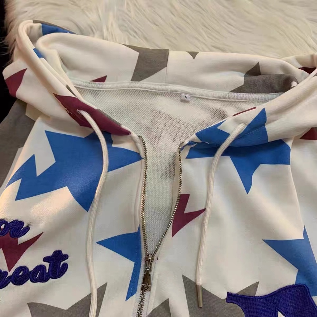 Áo Khoác Nữ Tay Dài Có Nón In Hình Ngôi Sao Xinh Xắn