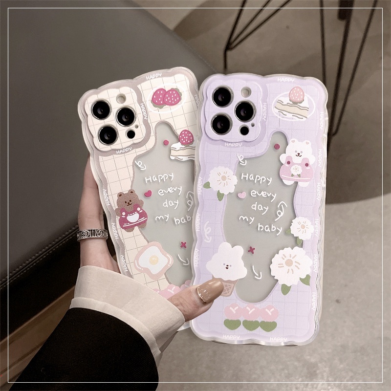 Ốp Điện Thoại Mềm Trong Suốt Họa Tiết Gấu Viền Lượn Sóng Cho IPhone 13 12 11 Pro XS Max X XR 6 7 8 Plus