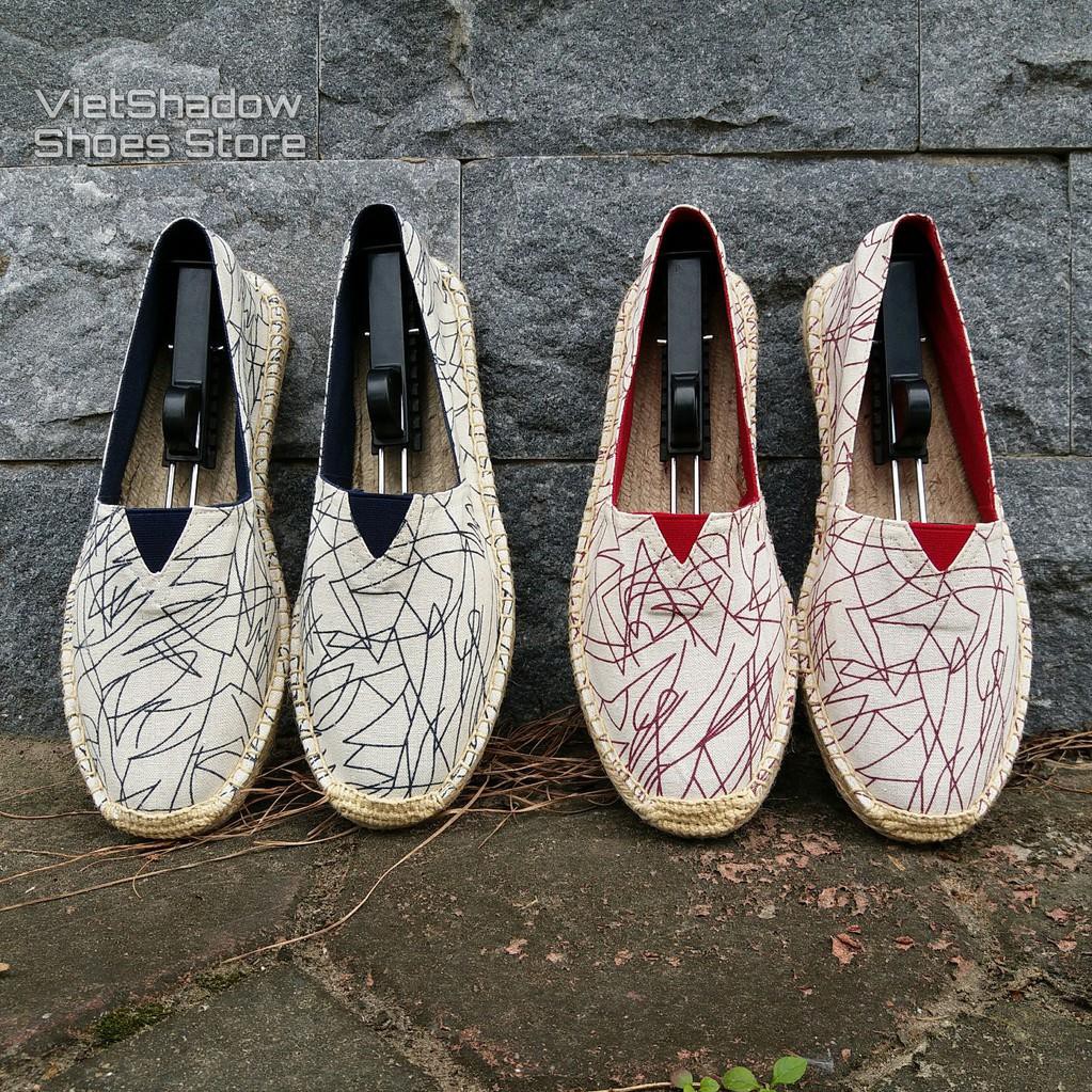 Slip on nam | Giày lười vải nam kiểu TOMS - Vải bố, đế cói họa tiết đen - Mã SP 8082 hàng Quảng Châu | BigBuy360 - bigbuy360.vn