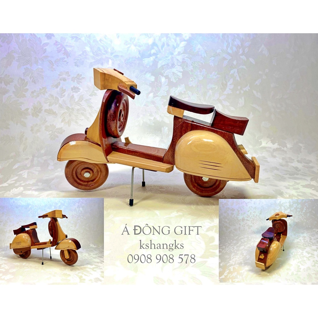 Mô hình xe vespa bằng gỗ, xe máy bằng gỗ chất lượng cao được làm bằng gỗ tự nhiên 100% - quà tặng trang trí lưu niệm