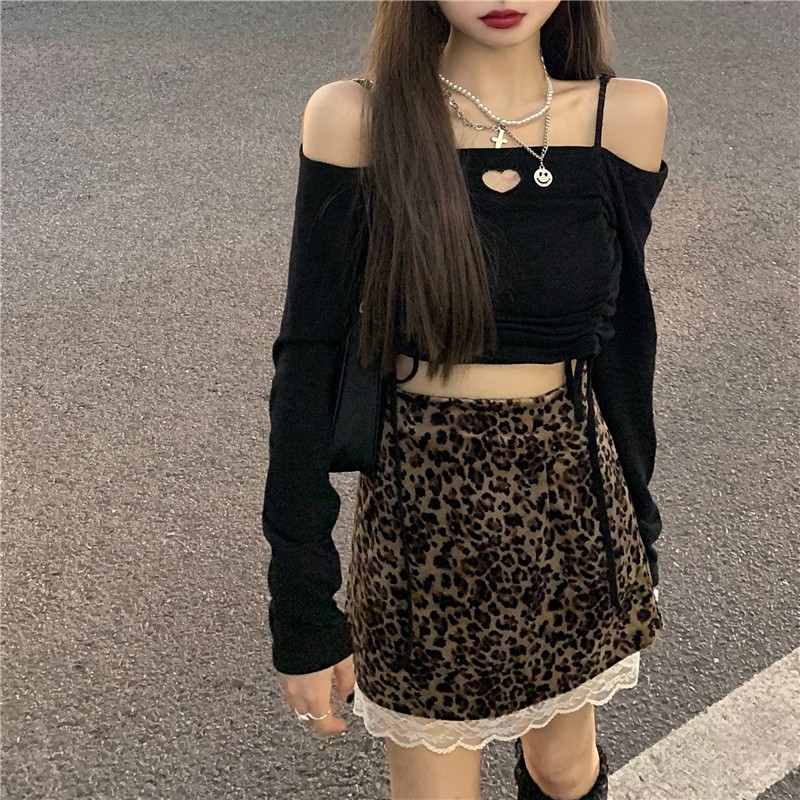 Bộ Áo Croptop + Chân Váy Hoạ Tiết Da Báo Phong Cách Hàn Quốc | BigBuy360 - bigbuy360.vn