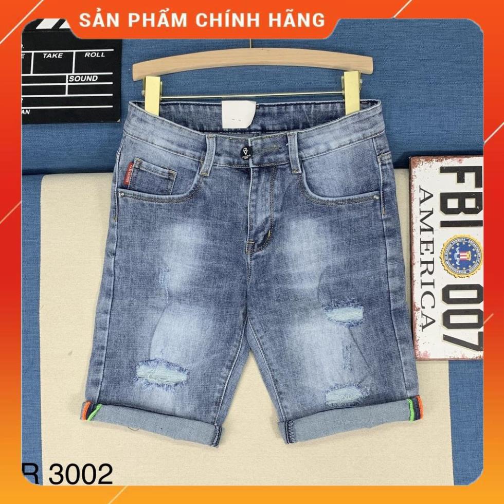 Quần short jean nam xanh mài xước, quần ngố nam chất co giãn MSP R3002