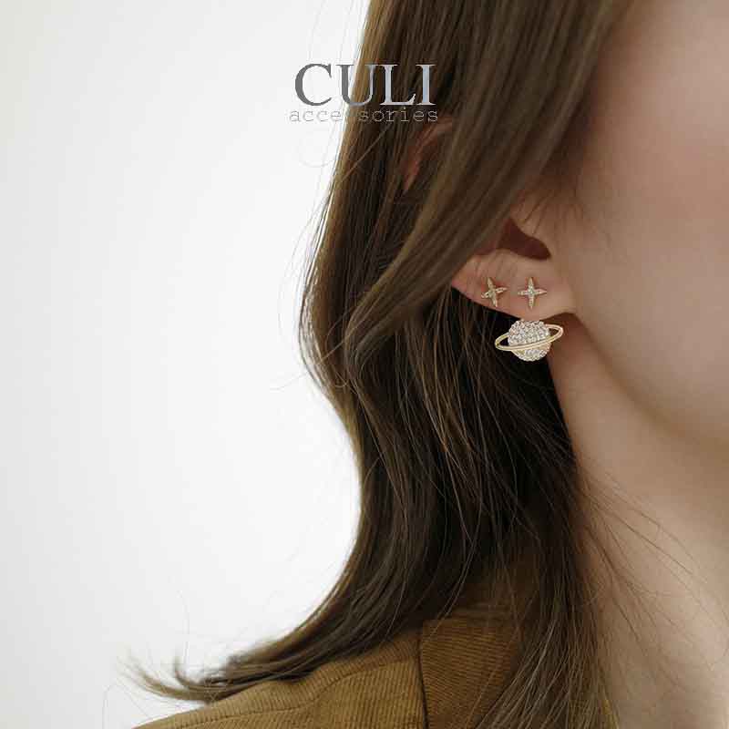 Khuyên tai, Bông tai hình vũ trụ đính đá, thiết kế bất đối xứng độc đáo HT626 - Culi accessories