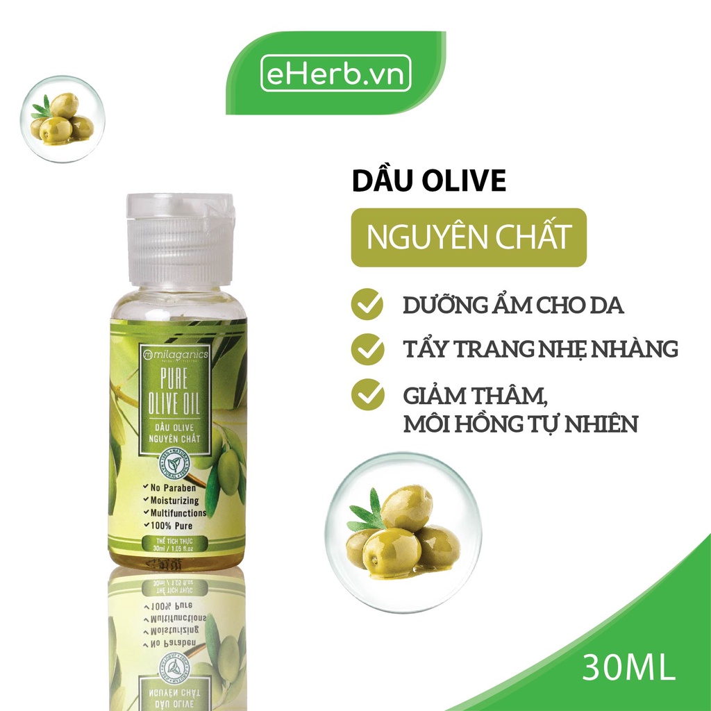 Dầu Olive Dưỡng Tóc MILAGANICS Nguyên Chất 100% Nhập Khẩu Tây Ban Nha, Dầu Olive Dưỡng Da Cấp Ẩm 30ml (Chai)