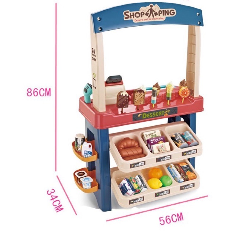 Bộ đồ chơi quầy hàng thu ngân siêu thị bán kem - máy tính tiền quẹt thẻ - tự động ting ting