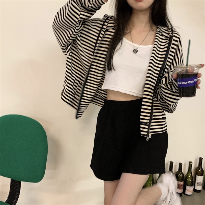 Xiaozhainv Áo Khoác Có Mũ Trùm Tay Dài Dáng Rộng Kẻ Sọc Thời Trang Hàn Quốc Cho Nữ | BigBuy360 - bigbuy360.vn