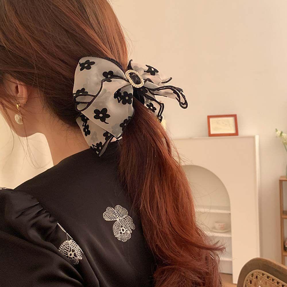 Kẹp Tóc Càng Cua Đính Nơ Lưới Họa Tiết Hoa Phong Cách Vintage Ngọt Ngào Cho Nữ Giá Đỡ