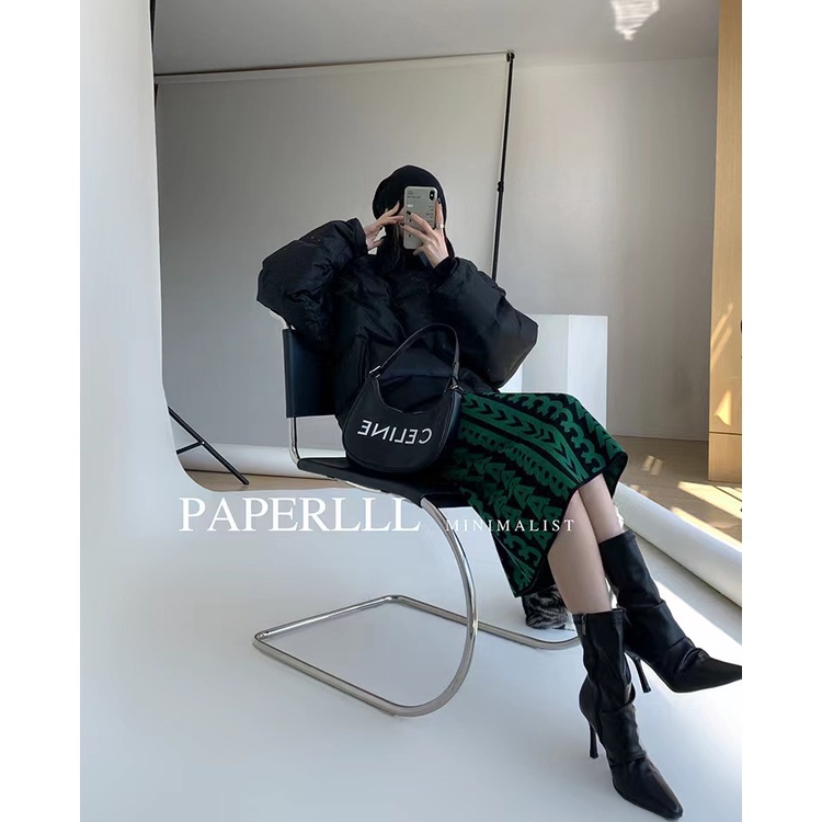 Chân Váy Dệt Kim Lưng Cao In Chữ Thời Trang Thu Đông Cho Nữ