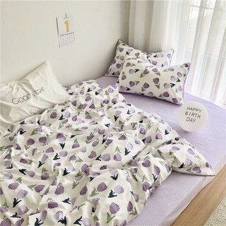 Chăn ga gối Cotton 3D - Mẫu hoa tuylip tím