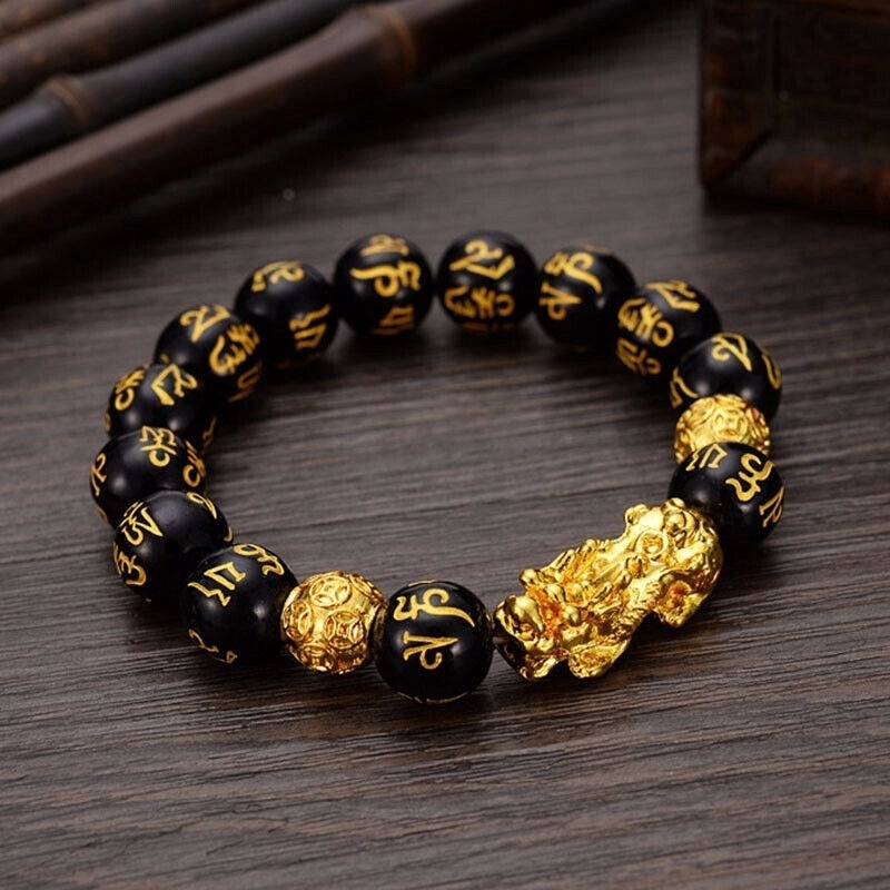 Feng Shui Obsidian Stone Beads Bracelet Men Women Wristband Pixiu Wealth and Good Luck Bracelet