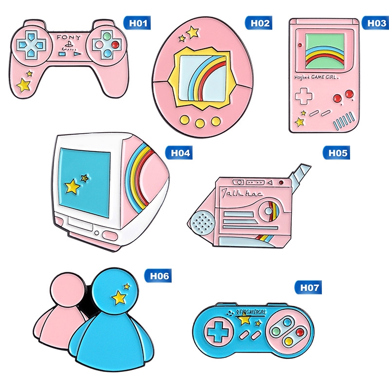 Cartoon Alloy Game Machine Computer Rainbow Brooch Collar Pins Badge Jewellery