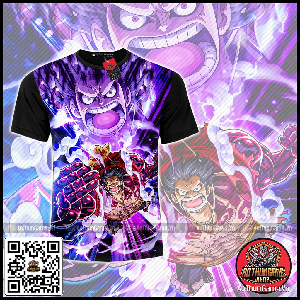 Áo One Piece Luffy Gear 4 (3D Đen) Luffy Mũ Rơm Gear 4, áo đảo hải tặc Anime Manga (Shop AoThunGameVn)