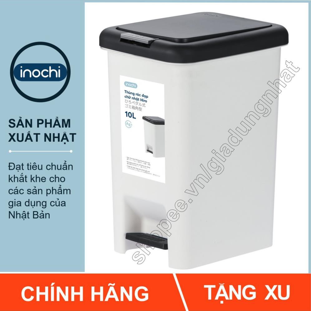 Thùng rác đạp chữ nhật Hiro 10L Inochi ( Hàng Việt Nam chất liệu cao cấp an toàn , sản xuất theo tiêu chuẩn của Nhật )