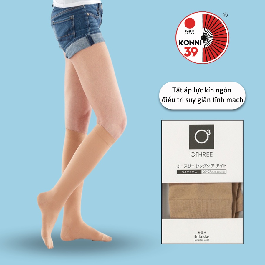 Tất y khoa Fukuske Nhật Bản hỗ trợ suy giãn tĩnh mạch Áp lực 15-20 mmHg loại vớ gối, kín ngón - KONNI39