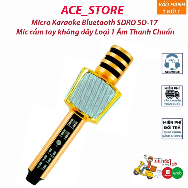 Micro Karaoke Bluetooth SDRD SD-17 Mic cầm tay không dây Loại 1 Âm Thanh Chuẩn, Hát Hay (SDRD SD17) FREE SHIP