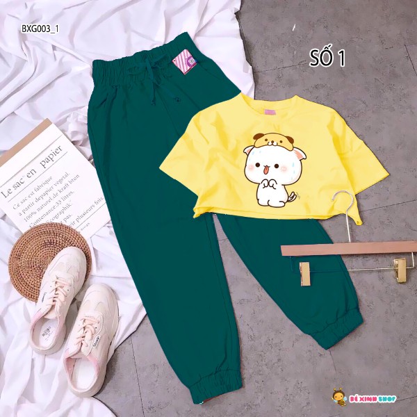 BXG003 Bộ áo croptop quần jogger thể thao cho bé gái đi chơi