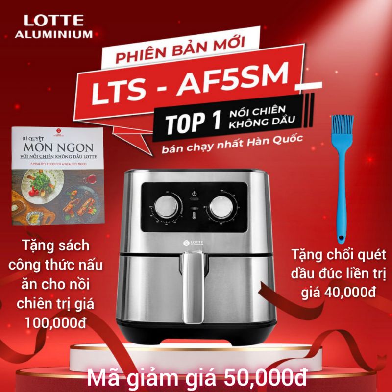 [Mã ELHAMS5 giảm 6% đơn 300K] BẢO HÀNH 12 THÁNG Nồi chiên không dầu Lotte 5,5 lít model LTS - AF5SM Phiên bản mới 2021