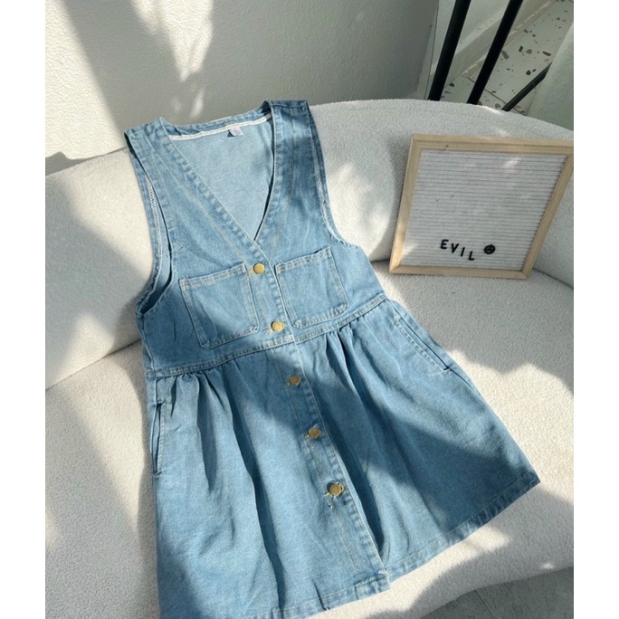 Váy jean sát nách túi hàng mới về siêu hot, Đầm jean ba lỗ dáng babydoll kèm ảnh thật