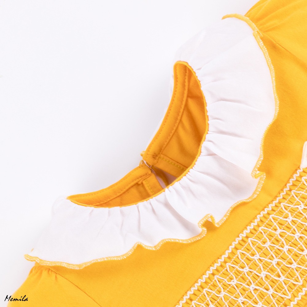 Đầm bé gái LITTLE MAVEN cotton smock vàng 2-6 tuổi