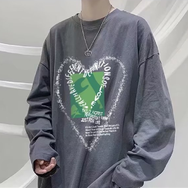 Áo Thun Tay Dài Cổ Tròn Dáng Rộng In Chữ Phong Cách Hàn Quốc Thời Trang Cho Nam size M-5XL