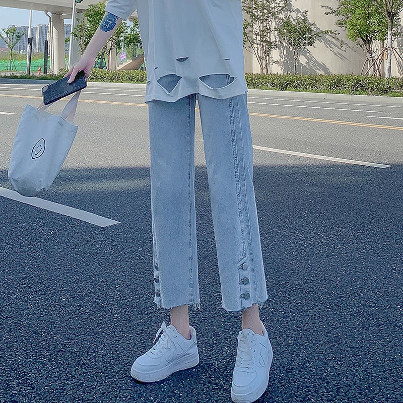 Jiashucheng Quần Jean Cắt Xén Eo Cao Dáng Ôm Sờn Xẻ Ngực Dễ Phối Đồ Cho Nữ