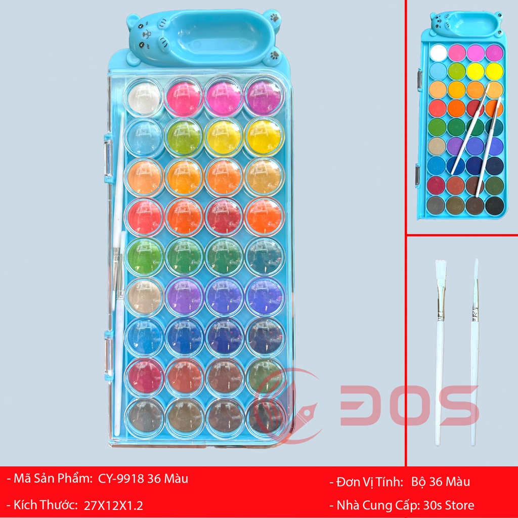 Màu Nước 36 Màu Dạng Nén, Dạng Bánh CY-9918 Tặng Kèm 2 Cọ